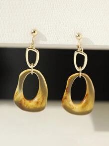 2入組法式復古簡約幾何圖案銅、樹脂夾式耳環