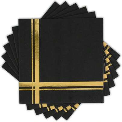 20Pcs Black And Golden Foil 2-Ply Cocktail Napkins 6.5 Inches Disposable Party Luncheon Napkins Guest Hand Towels Decorative Paper Beverage Napkins For Birthday Decorations Wedding Anniversary Graduation Christmas Party Favors,Christmas