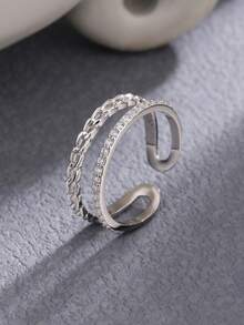 1入組 S925純銀華麗的三只蝴蝶可調戒指,適用於女士,精美珠寶禮物,女士聚會佩戴 - 鏈條雙層開口戒 - 查看 3