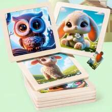 [8 Sheets/Box Animal Design 6 Pieces Wooden Children's Puzzle Set] Cartoon 3d Puzzle Early Education Cognition Toy For Babies Aged 0-3 - Pink - View 4