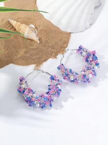 2pcs Bohemian Style Pink Lace Faux Pearl Hoop Earrings For Ladies, Perfect For Casual Beach Party And Photography - Star - View 9