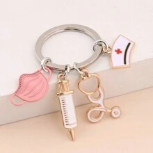 1pc Doctor Keychain Syringe Stethoscope Mask Keychain Medical Gift Perfect Gift For Doctors Nurses And Medical Students Fashionable Metal Bag Pendant Fashionable Item Graduation Gift Event Souvenir With A Total Of 4 Colors To Choose From Safety Pins