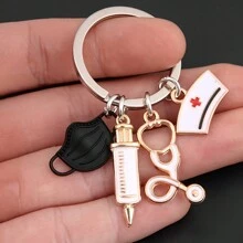 1pc Doctor Keychain Syringe Stethoscope Mask Keychain Medical Gift Perfect Gift For Doctors Nurses And Medical Students Fashionable Metal Bag Pendant Fashionable Item Graduation Gift Event Souvenir With A Total Of 4 Colors To Choose From Safety Pins