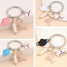 1pc Doctor Keychain Syringe Stethoscope Mask Keychain Medical Gift Perfect Gift For Doctors Nurses And Medical Students Fashionable Metal Bag Pendant Fashionable Item Graduation Gift Event Souvenir With A Total Of 4 Colors To Choose From Safety Pins