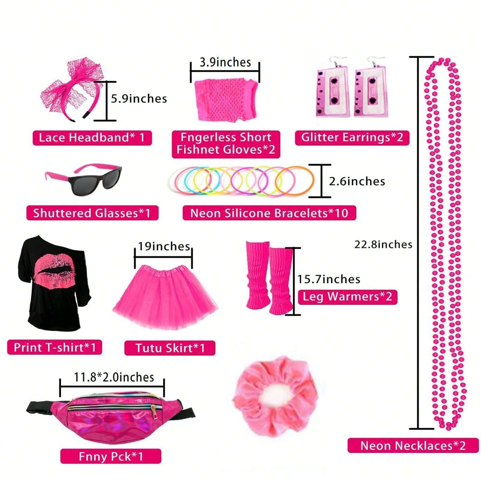 Costume Gonna Tut&ugrave; Anni 80 Con Scaldamuscoli E Perline - Per Feste Rave, Tema Anni '80, Multicolore.