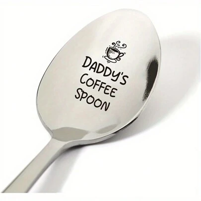 1 Piece, Dad's Gift, Dad's Coffee Spoon Carved Stainless Steel Gift, Novel Coffee Enthusiast's Birthday Spoon Gift For Dad,Kitchen,Christmas Gift
