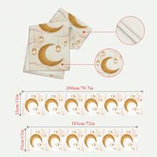 1 Stück Gold Mond & Laternen Muster Tischläufer, moderner Stil, rechteckiger rutschfester hitzebeständiger und leicht zu reinigender Tischdecke und Tischläufer aus Imitationsleinen, geeignet für Festivals, Feiern, Partys, Restaurants, Küchen und die Heimdekoration.