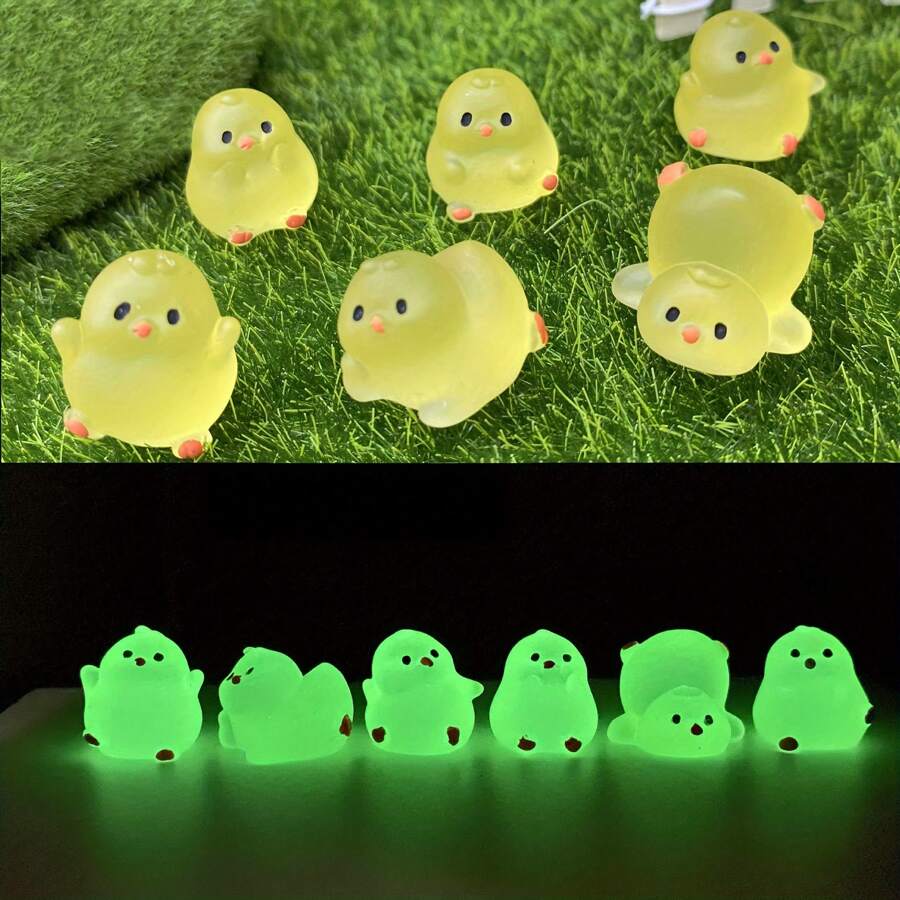 10入組混合發光擬物,創意小雞、迷你發光獨角獸、可愛發光大眼小磚塊、造型小黃鴨雕像家居裝飾、苔蘚景觀裝飾、發光盆栽裝飾、小型盆栽造景盆景