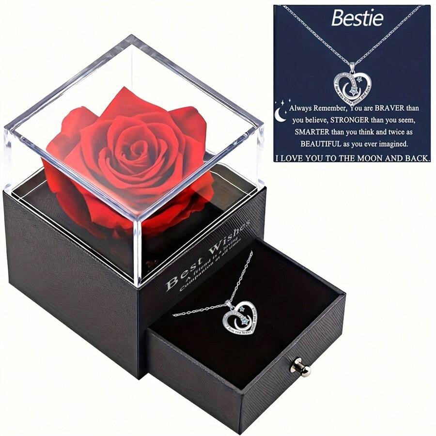 心形月亮项链，我爱你到月球再回来，闺蜜吊坠项链，情人节礼物的闺蜜项链，附礼品卡和礼盒包装