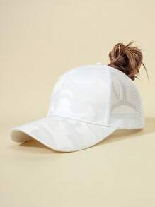 1 pezzo Cappellino da baseball con coda di cavallo in rete mimetica da donna, berretto da camionista regolabile adatto per chignon e attività all'aperto, estate, spiaggia - Bianco - Visualizzare 15
