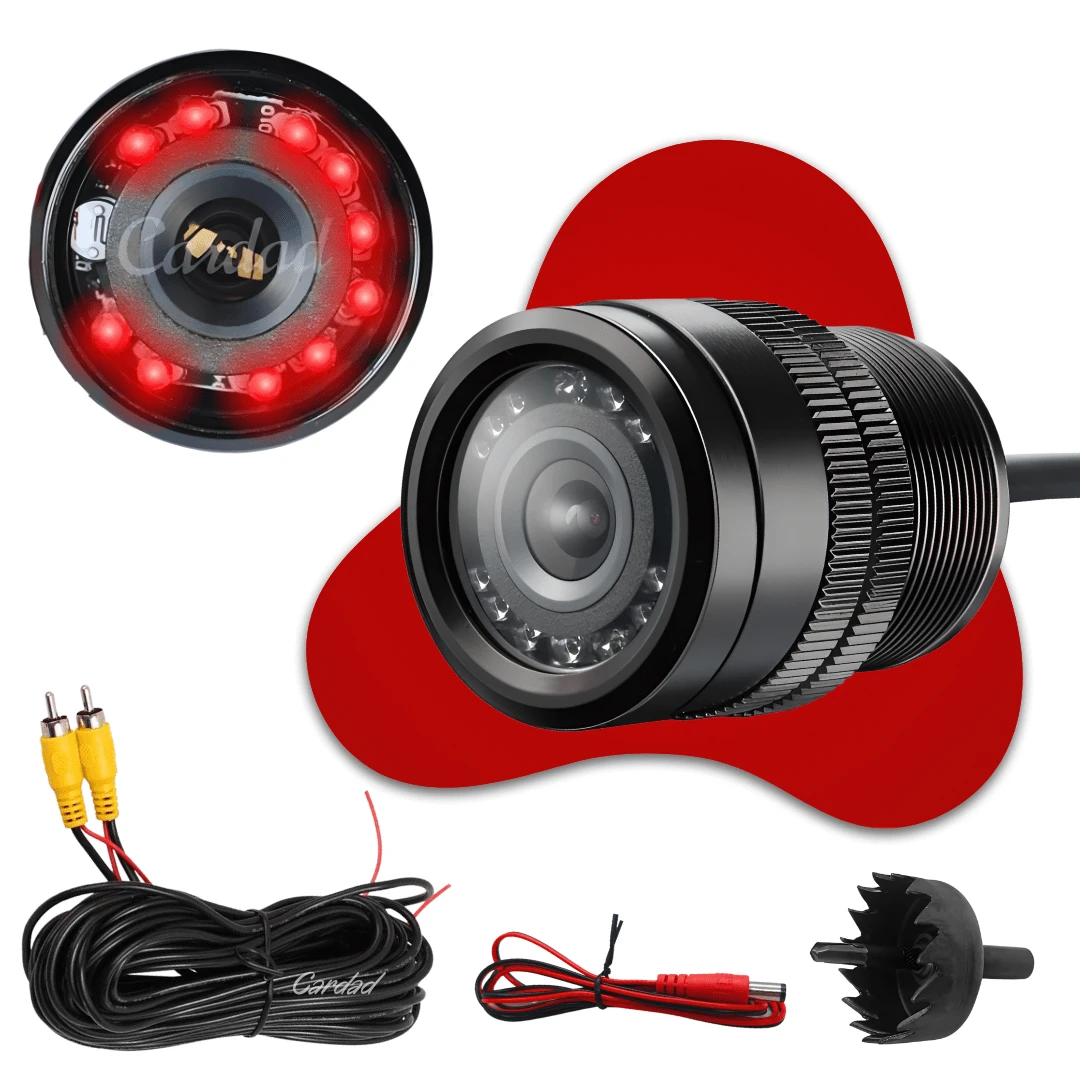 Câmera Ré Automotiva 9 Leds  Infravermelho Visão Noturna com linhas guias - Preto - Visão 1