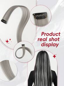 5片灰色夹式接发，20英寸长直发，夹式合成材质，适合万圣节角色扮演、装扮、时尚派对、圣诞节、新年等场合，可作为女性礼物，也可用于圣诞节、新年狂欢节、音乐节等场合（灰色）。 - 灰色 - 查看 6