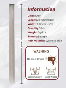 5片灰色夹式接发，20英寸长直发，夹式合成材质，适合万圣节角色扮演、装扮、时尚派对、圣诞节、新年等场合，可作为女性礼物，也可用于圣诞节、新年狂欢节、音乐节等场合（灰色）。 - 灰色 - 查看 7