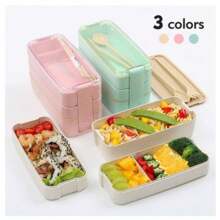Lunch Box Container 900ml 3 Layers Material Made Of Wheat Straw Microwave Safe - Màu be - Xem 3