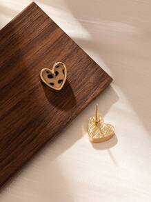 1pair Fashionable Heart Shaped Leopard Print Earrings Valentines,Mom,Mother,Mother's Day,Gift - Multicolor - View 4
