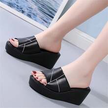 Dép đế xuồng mùa hè cho nữ cỡ lớn hở mũi Giày đi biển cho nữ Giày dép tăng chiều cao nhẹ cho nữ Giày đi ngoài trời cho nữ - màu đen - Xem 6