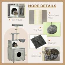 PawHut 2 In 1 Cat Tree With Litter Box Enclosure, Cat Litter Box Furniture With Cat House, Cat Bed, Posts, Platforms, For Indoor Cats - Grey - Grey - View 2