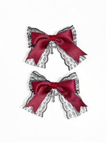 优雅两件套女士哥特风黑色蕾丝十字发饰套装，含蝴蝶结发夹，适用于马尾辫和侧发，适合节日、派对、拍照等场合。情人节爪夹发夹，发卡，校园用品，大学，女士冬季装扮，蝴蝶结，可爱，发饰，头饰 - 彩色 - 查看 5