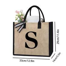 1 Peça Bolsa de Linho Amarela com Impressão de Letra Simples, Bolsa de Presente de Casamento Personalizada para Madrinhas, Bolsa de Viagem e Armazenamento, Bolsa de Maquiagem de Viagem de Grande Capacidade: Perfeita para Beleza ao Ar Livre! Adequada para Bolsa de Armazenamento Portátil e Casual de Casamentos, Bolsa de Compras Multifuncional, Design Totalmente Novo, Grande Capacidade, Opção de Compras Ideal, Melhores Presentes de Natal para Professores - Caqui - Visão 11