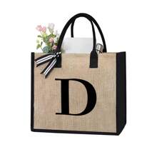 1 Peça Bolsa de Linho Amarela com Impressão de Letra Simples, Bolsa de Presente de Casamento Personalizada para Madrinhas, Bolsa de Viagem e Armazenamento, Bolsa de Maquiagem de Viagem de Grande Capacidade: Perfeita para Beleza ao Ar Livre! Adequada para Bolsa de Armazenamento Portátil e Casual de Casamentos, Bolsa de Compras Multifuncional, Design Totalmente Novo, Grande Capacidade, Opção de Compras Ideal, Melhores Presentes de Natal para Professores - Caqui - Visão 33
