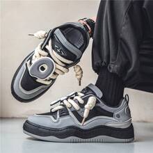 Fashionable Colorblock Loafers With Thickened Soles For Men's Casual Sports Shoes - Black - View 2