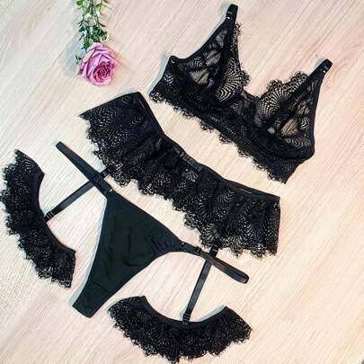 Conjunto Lingerie Sexy Cinta Liga com perneira REF.466