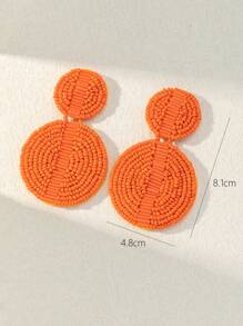 1pair Classic Round Beaded Knitting Earrings With Bohemian Style - Burnt Orange - View 3