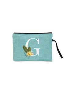 1pc 字母印花亚麻拉链袋化妆包老师感谢礼物旅行收纳袋：户外美容的完美选择！它是送给妈妈老师朋友伴娘和学生的礼物。适合日常使用生日假期海滩旅行通勤商务野餐露营超市和日常收纳礼物（随意方向握绳）女士钱包迷你钱包钱包钱包腕包钱包零钱包 - 藍色 - 查看 26