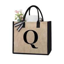 1 Peça Bolsa de Linho Amarela com Impressão de Letra Simples, Bolsa de Presente de Casamento Personalizada para Madrinhas, Bolsa de Viagem e Armazenamento, Bolsa de Maquiagem de Viagem de Grande Capacidade: Perfeita para Beleza ao Ar Livre! Adequada para Bolsa de Armazenamento Portátil e Casual de Casamentos, Bolsa de Compras Multifuncional, Design Totalmente Novo, Grande Capacidade, Opção de Compras Ideal, Melhores Presentes de Natal para Professores - Caqui - Visão 32