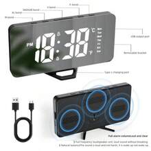 1入組6.3英寸高清led顯示屏幕數字投影鬧鐘,臥室專用,溫度和濕度顯示數字鬧鐘大屏幕顯示黑色/白色 - 黑色 - 查看 8