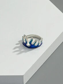 1款街頭風格火焰設計男士時尚戒指,適合日常穿戴、假日、派對禮物 - 藍色 - 查看 4