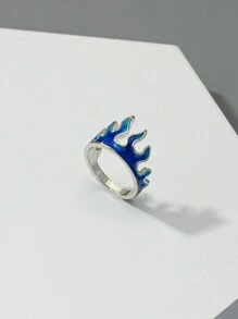 1款街頭風格火焰設計男士時尚戒指,適合日常穿戴、假日、派對禮物 - 藍色 - 查看 1
