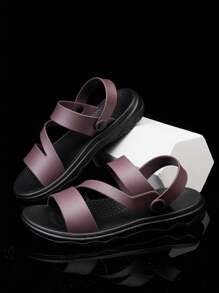 Men's Brown Beach Casual Sandals With Pu Soft Sole, Outdoor Slippers