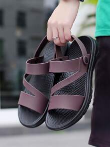 Men's Brown Beach Casual Sandals With Pu Soft Sole, Outdoor Slippers