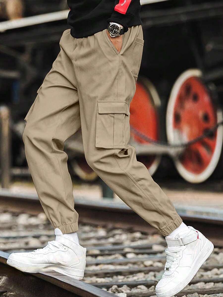 1pc Tween Boys Casual Minimalist Cargo Pants, Relaxed Fit Ankle Pants For Commuting, Back To School - Khaki - View 1