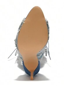 Women's  Peep Toe Knee-High Lace-Up Heels - Single Pointy Toe Denim Knee High High Heel For Casual Parties - 藍色 - 查看 6
