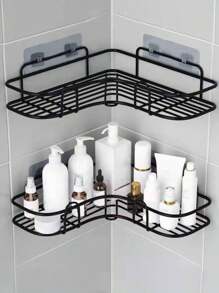 1pc Bathroom Shelf, Shower Caddy Rack, Bathroom Kitchen No-Drill Triangle Storage Rack Home Bathroom Decor Summer - Black - View 5