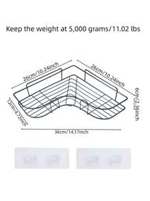 1pc Bathroom Shelf, Shower Caddy Rack, Bathroom Kitchen No-Drill Triangle Storage Rack Home Bathroom Decor Summer - Black - View 2