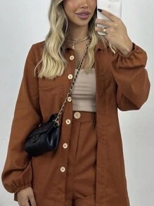 Women Two-piece Outfits - Coffee Brown - View 3