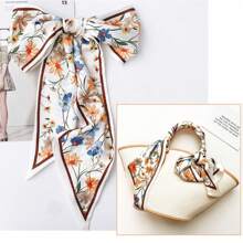 1條時尚的緞面頭巾,適用於頭髮、海灘頭巾、頸巾和女性輕便手提包配件（尺寸15*150cm） - 米色 - 查看 4