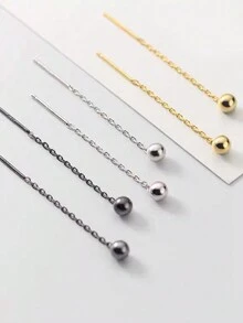 1 对 925 纯银光滑球形流苏耳坠耳环，时尚简约的设计，情人节礼物，适合女孩和女士 - 原子流蘇耳環 - 查看 4
