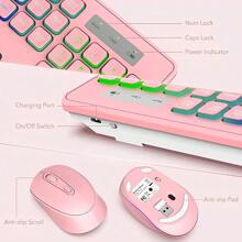 JOMAA Teclado Y Mouse Inalámbricos Rosa Conjunto Completo Tamaño Completo Led Retroiluminado Teclado Y Ratón Recargable Conjunto Inalámbrico Diseño Ultra-delgado Para Windows, Computadora, Escritorio, Pc, Cuaderno, Laptop - Rosa - Ver 4