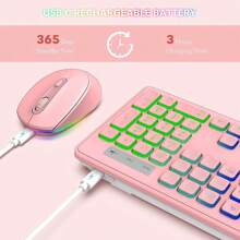 JOMAA Teclado Y Mouse Inalámbricos Rosa Conjunto Completo Tamaño Completo Led Retroiluminado Teclado Y Ratón Recargable Conjunto Inalámbrico Diseño Ultra-delgado Para Windows, Computadora, Escritorio, Pc, Cuaderno, Laptop - Rosa - Ver 2