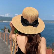 女士海滩遮阳草编渔夫帽 UV UPF50 旅行可折叠帽檐夏季防紫外线帽子 - A - 查看 5