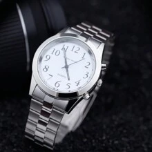 男性老人英語口語原子鐘手錶,自動時間宣布,專為盲人設計,高音量鬧鐘手錶,男女適用,老年人的完美禮物 - 銀色 - 查看 2