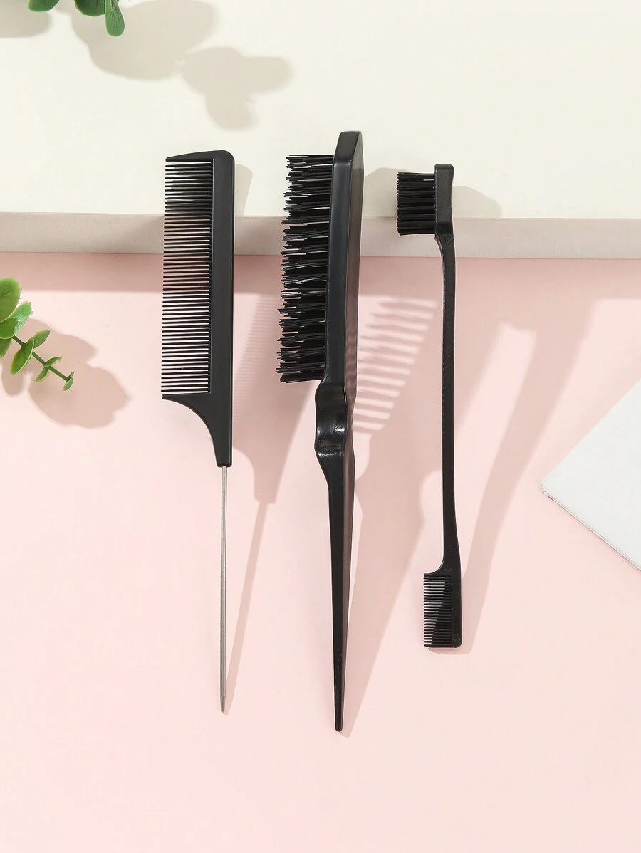 3 件套尖尾梳 & 眉刷 & 尖尾鬃毛刷，用于护发、女孩礼物、发刷/发梳、返校、旅行度假必需品、女士发饰、刷子、发刷、边刷、刷头发、发梳、梳头发、顺发刷、球刷、迷你发刷、发刷套装、木梳 - 彩色 - 查看 1