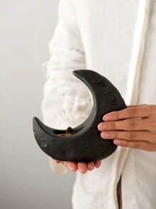 1pc Moon-Shaped Ceramic Incense Burner In Simple Style, Suitable For Festival, Home, Office Decoration With Aromatic Materials Gifts Birthday Graduation - Gold - View 12