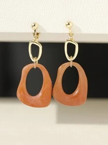 2入組法式復古簡約幾何圖案銅、樹脂夾式耳環