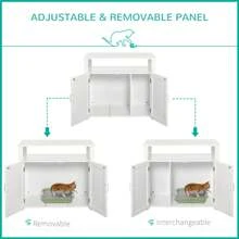 PawHut Wooden Cat Litter Box Enclosure Furniture With Adjustable Interior Wall & Large Tabletop For Nightstand - White - View 7