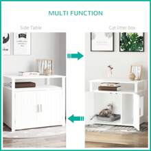 PawHut Wooden Cat Litter Box Enclosure Furniture With Adjustable Interior Wall & Large Tabletop For Nightstand - White - View 5
